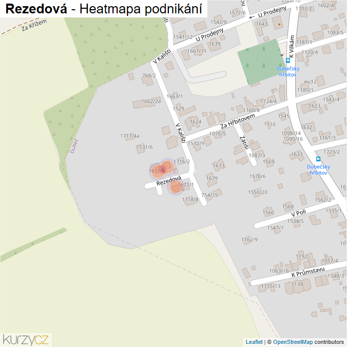 Mapa Rezedová - Firmy v ulici.