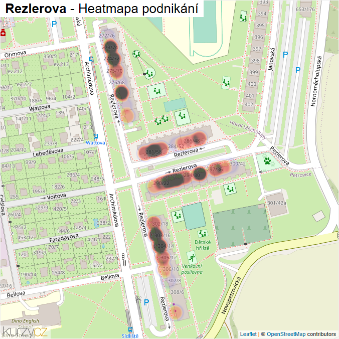 Mapa Rezlerova - Firmy v ulici.