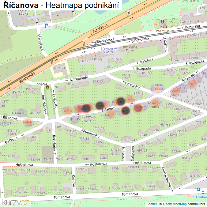 Mapa Říčanova - Firmy v ulici.