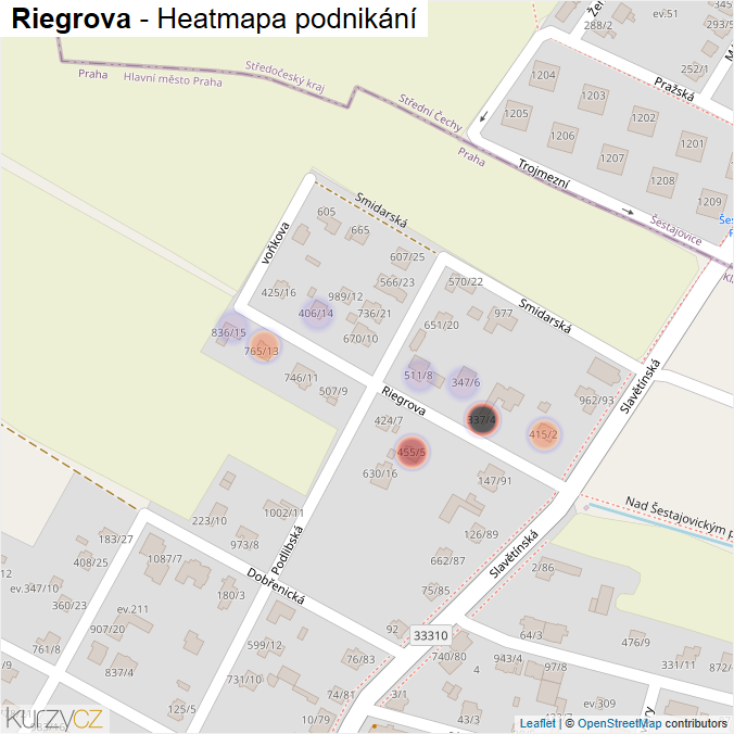 Mapa Riegrova - Firmy v ulici.