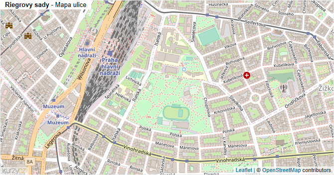 Riegrovy sady - mapa ulice