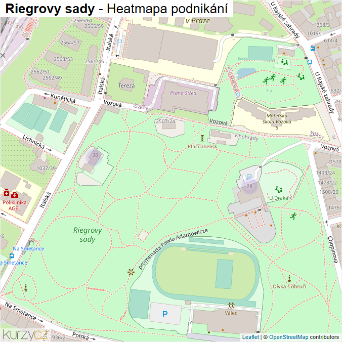 Mapa Riegrovy sady - Firmy v ulici.