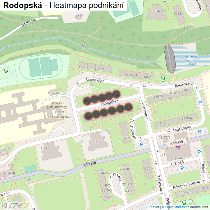 Mapa Rodopská - Firmy v ulici.