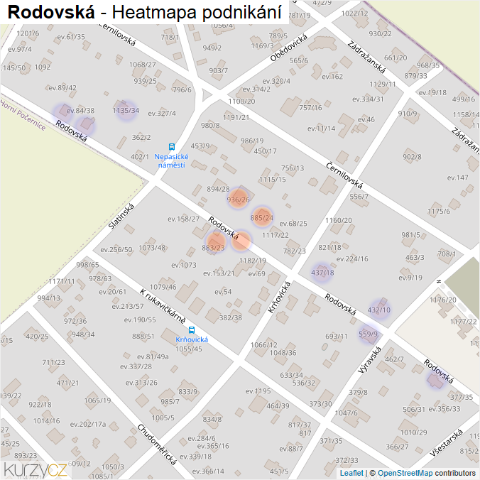 Mapa Rodovská - Firmy v ulici.