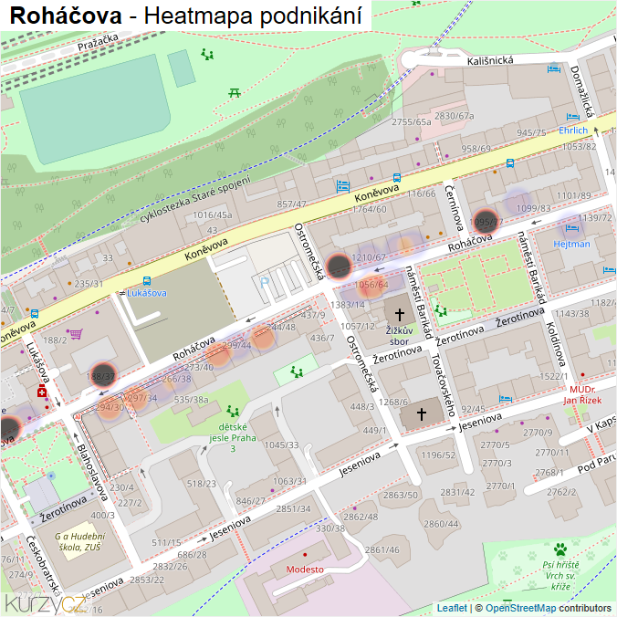 Mapa Roháčova - Firmy v ulici.