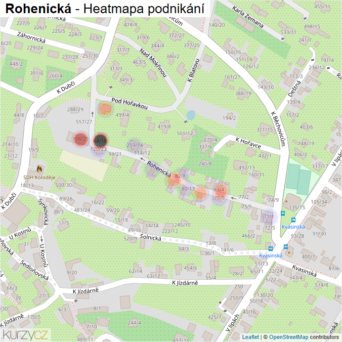 Mapa Rohenická - Firmy v ulici.
