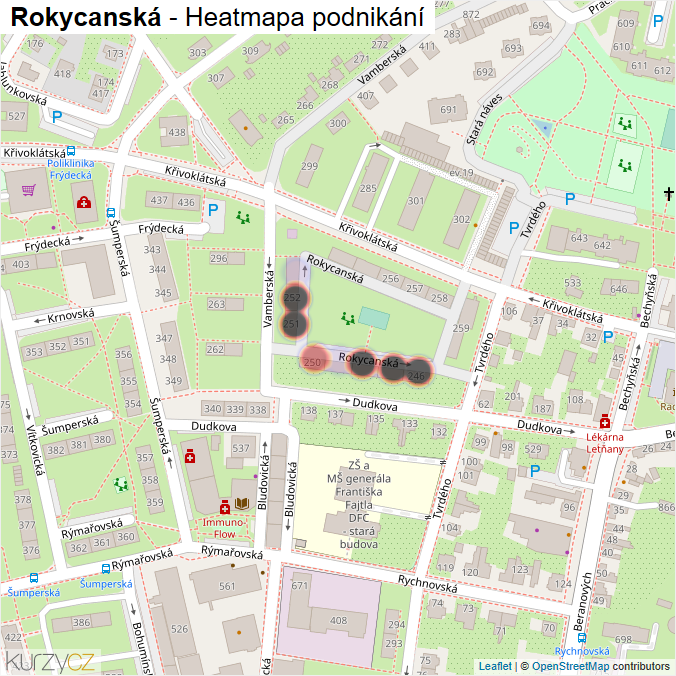 Mapa Rokycanská - Firmy v ulici.