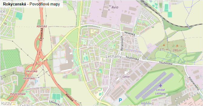 Rokycanská - záplavové mapy stoleté vody
