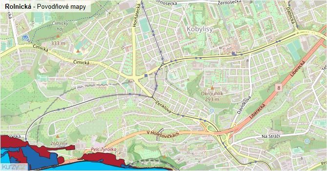 Rolnická - záplavové mapy stoleté vody