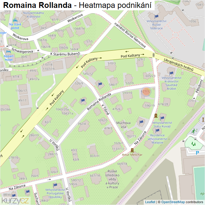 Mapa Romaina Rollanda - Firmy v ulici.