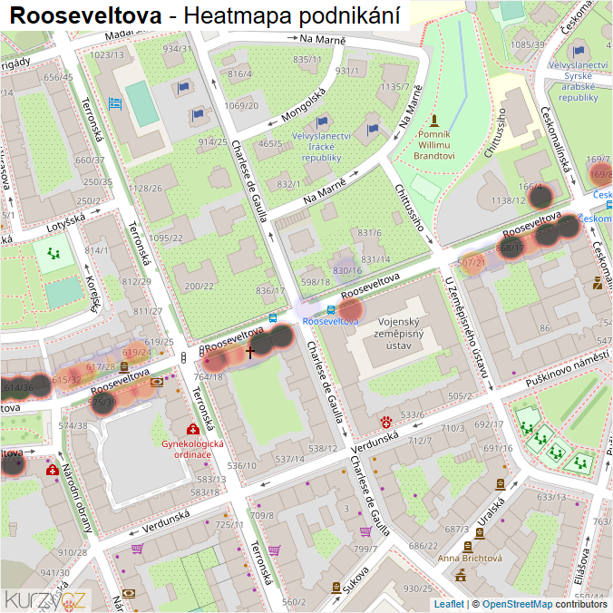Mapa Rooseveltova - Firmy v ulici.