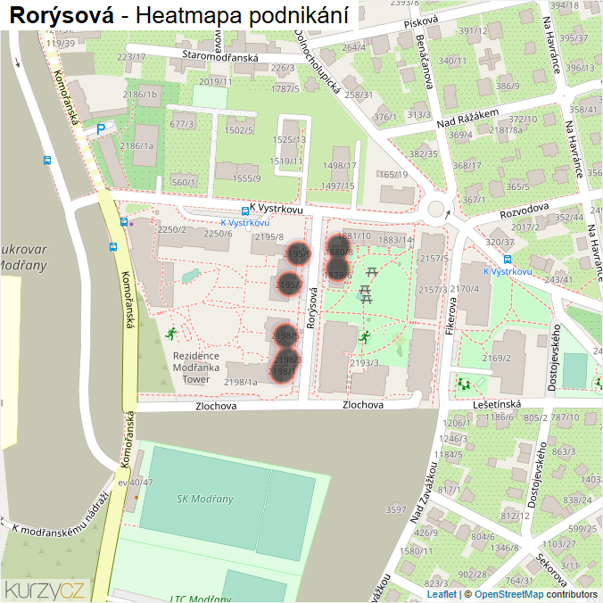 Mapa Rorýsová - Firmy v ulici.
