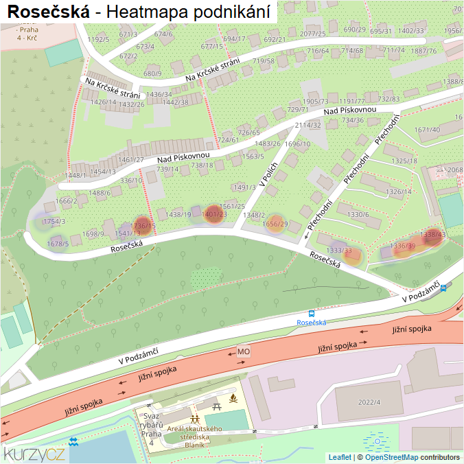 Mapa Rosečská - Firmy v ulici.