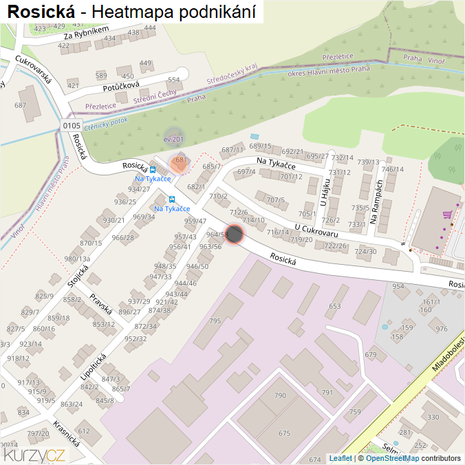 Mapa Rosická - Firmy v ulici.