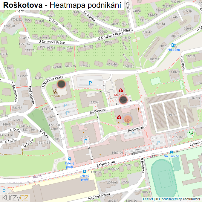 Mapa Roškotova - Firmy v ulici.