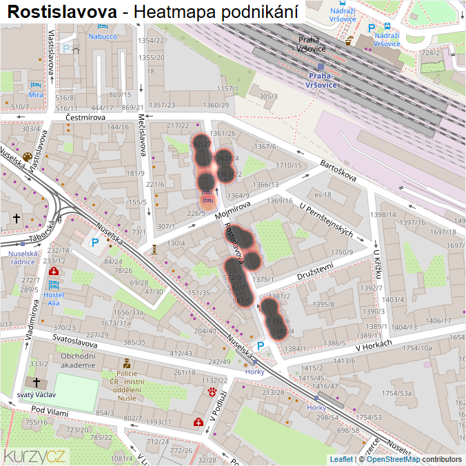 Mapa Rostislavova - Firmy v ulici.