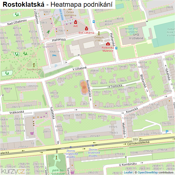 Mapa Rostoklatská - Firmy v ulici.