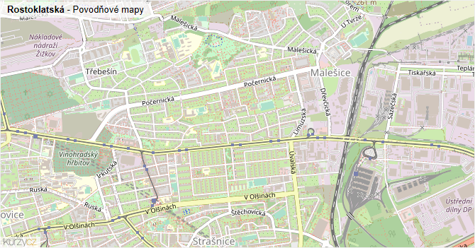 Rostoklatská - záplavové mapy stoleté vody