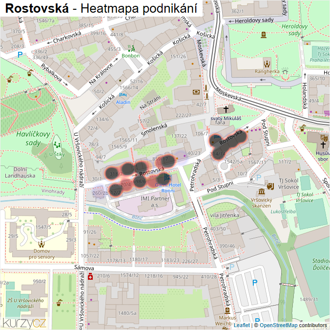 Mapa Rostovská - Firmy v ulici.
