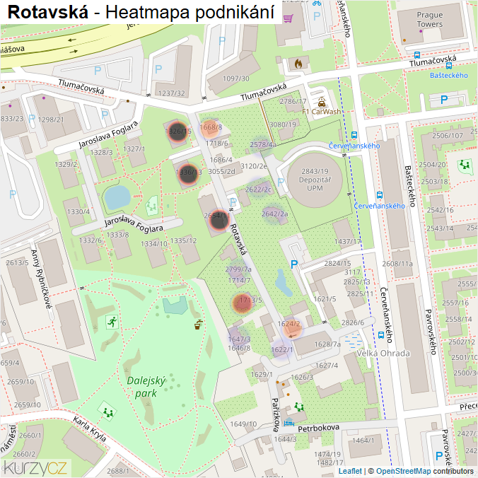 Mapa Rotavská - Firmy v ulici.