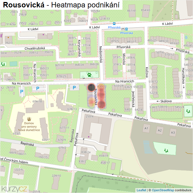 Mapa Rousovická - Firmy v ulici.