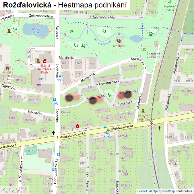 Mapa Rožďalovická - Firmy v ulici.