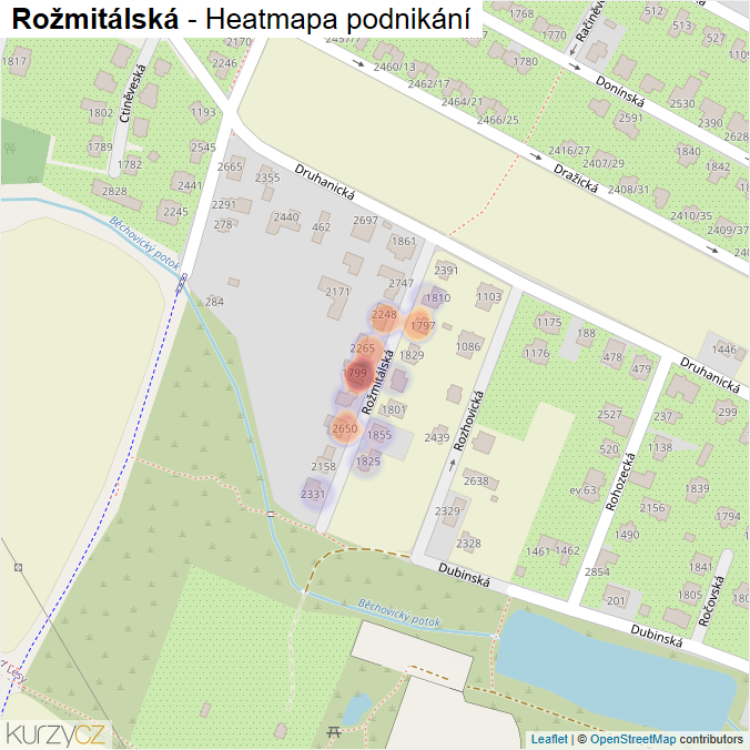 Mapa Rožmitálská - Firmy v ulici.