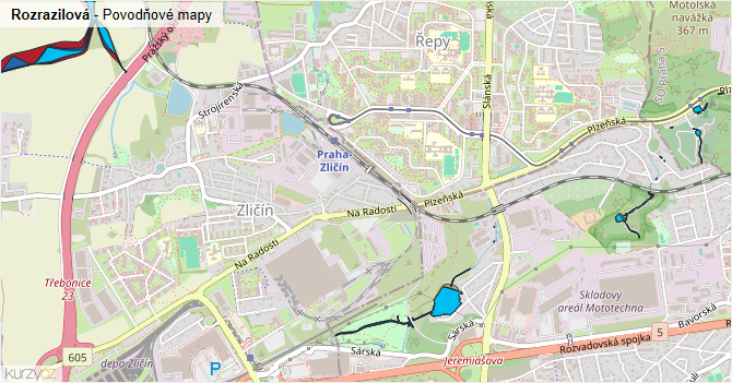 Rozrazilová - záplavové mapy stoleté vody