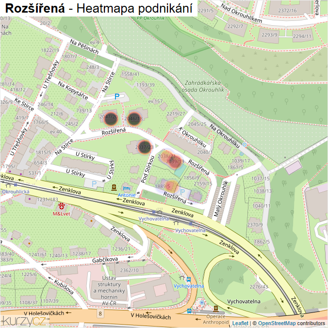Mapa Rozšířená - Firmy v ulici.