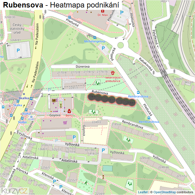 Mapa Rubensova - Firmy v ulici.