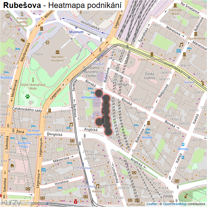 Mapa Rubešova - Firmy v ulici.