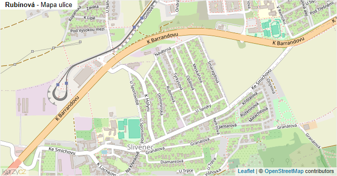 Rubínová - mapa ulice