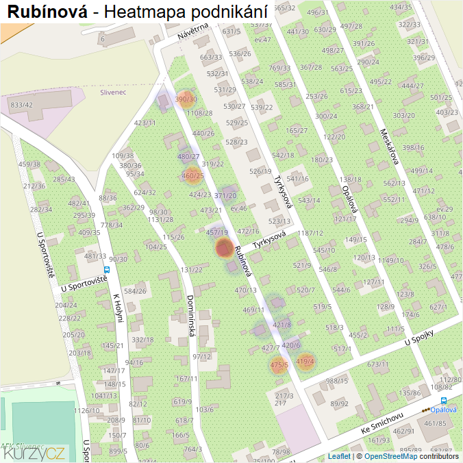 Mapa Rubínová - Firmy v ulici.