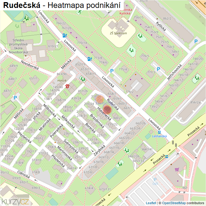 Mapa Rudečská - Firmy v ulici.