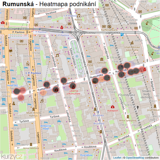 Mapa Rumunská - Firmy v ulici.
