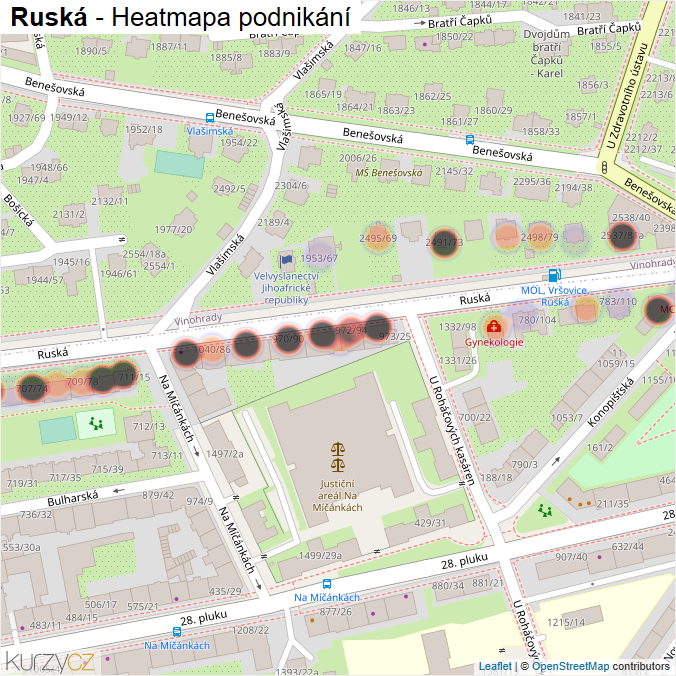 Mapa Ruská - Firmy v ulici.