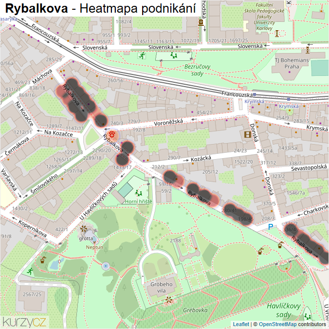 Mapa Rybalkova - Firmy v ulici.