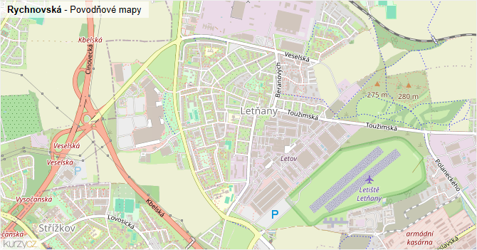 Rychnovská - záplavové mapy stoleté vody