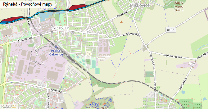 Rýnská - záplavové mapy stoleté vody
