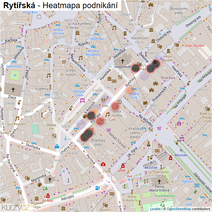 Mapa Rytířská - Firmy v ulici.
