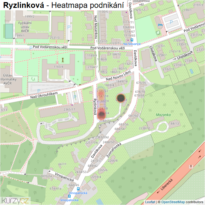 Mapa Ryzlinková - Firmy v ulici.