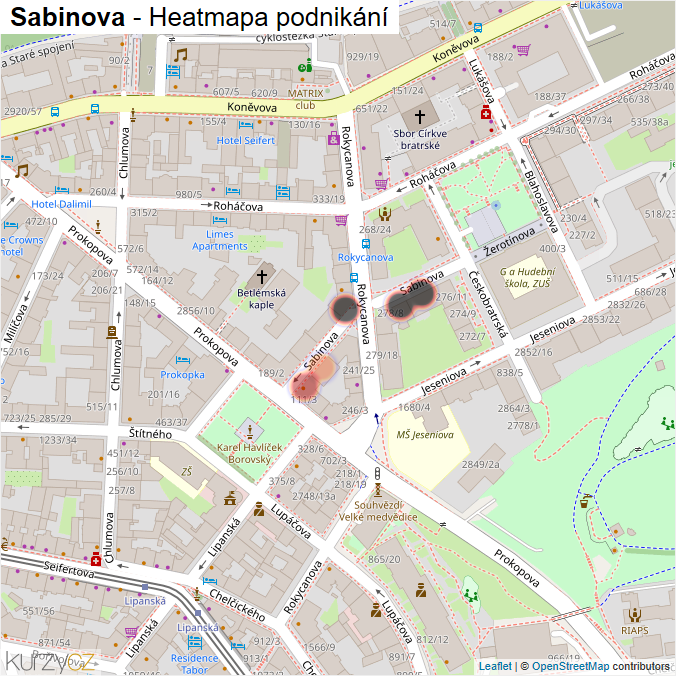 Mapa Sabinova - Firmy v ulici.