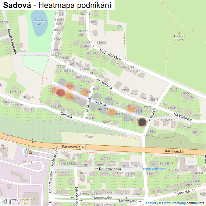 Mapa Sadová - Firmy v ulici.