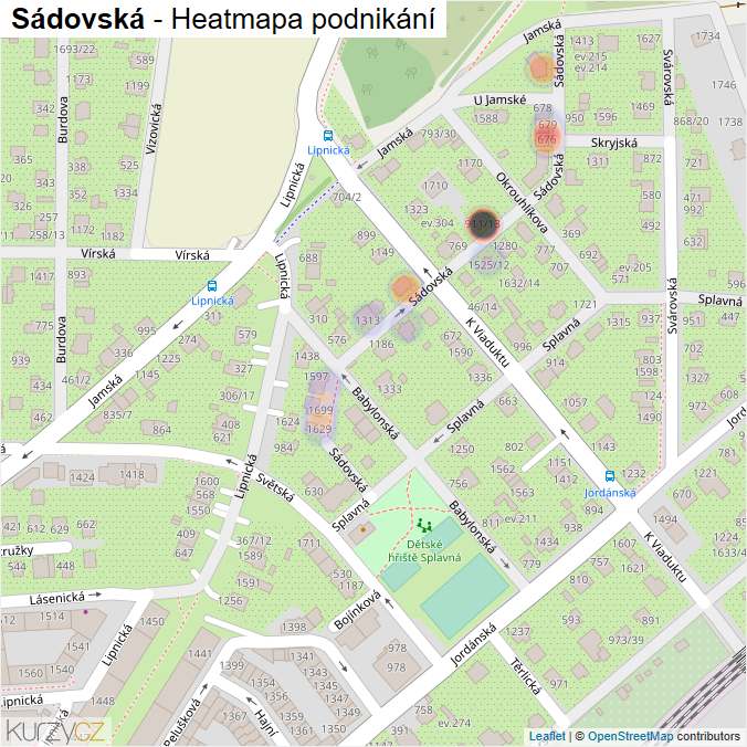 Mapa Sádovská - Firmy v ulici.