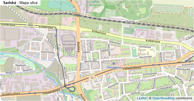 Sadská - mapa ulice