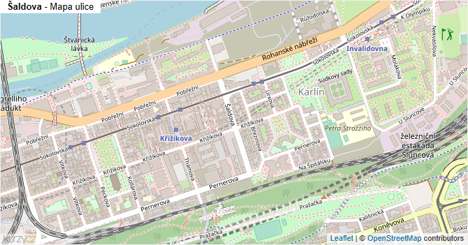 Šaldova - mapa ulice