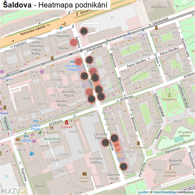 Mapa Šaldova - Firmy v ulici.