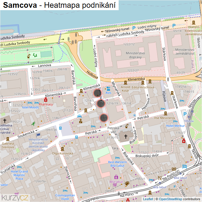 Mapa Samcova - Firmy v ulici.