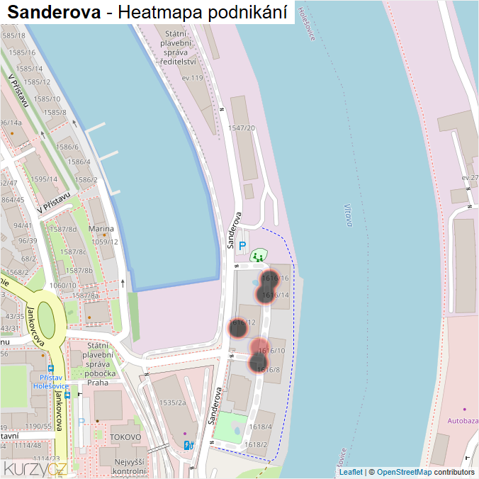 Mapa Sanderova - Firmy v ulici.