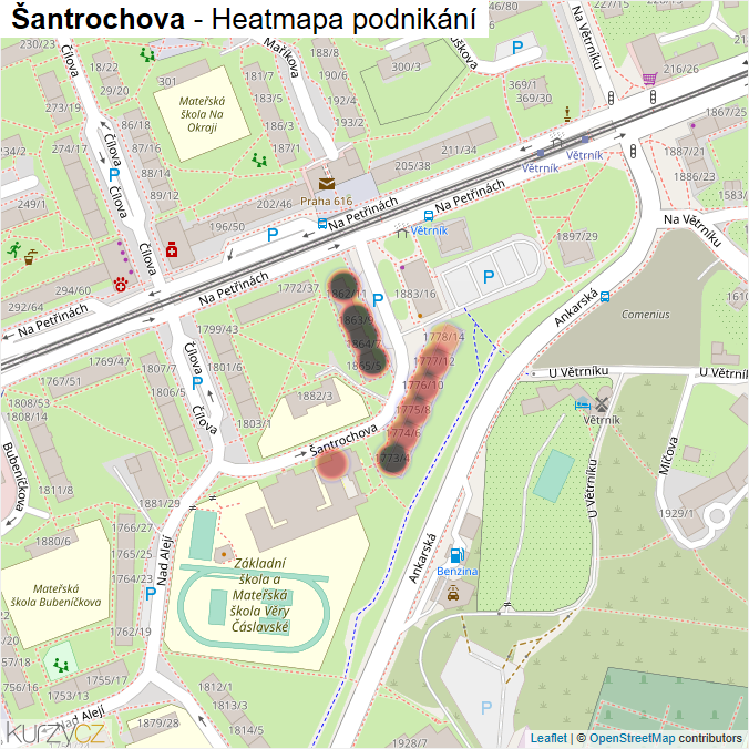 Mapa Šantrochova - Firmy v ulici.